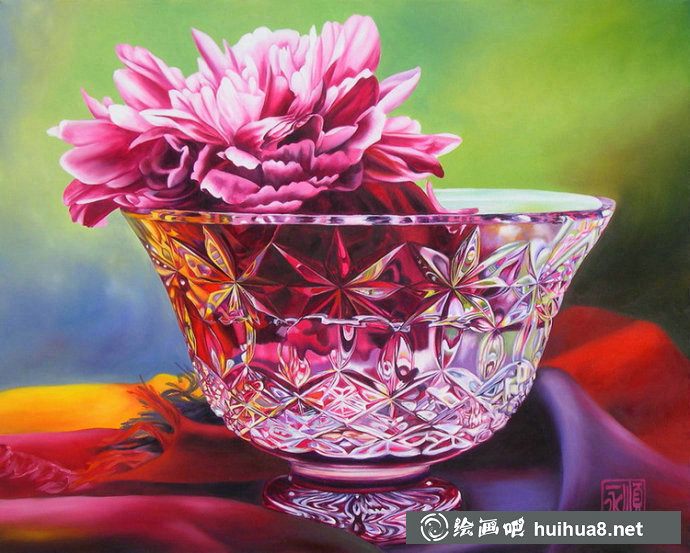 Soon Y. Warren静物花卉玻璃杯水彩画 Soon Y. Warren静物花卉玻璃杯水彩画