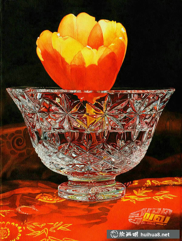 Soon Y. Warren静物花卉玻璃杯水彩画 Soon Y. Warren静物花卉玻璃杯水彩画