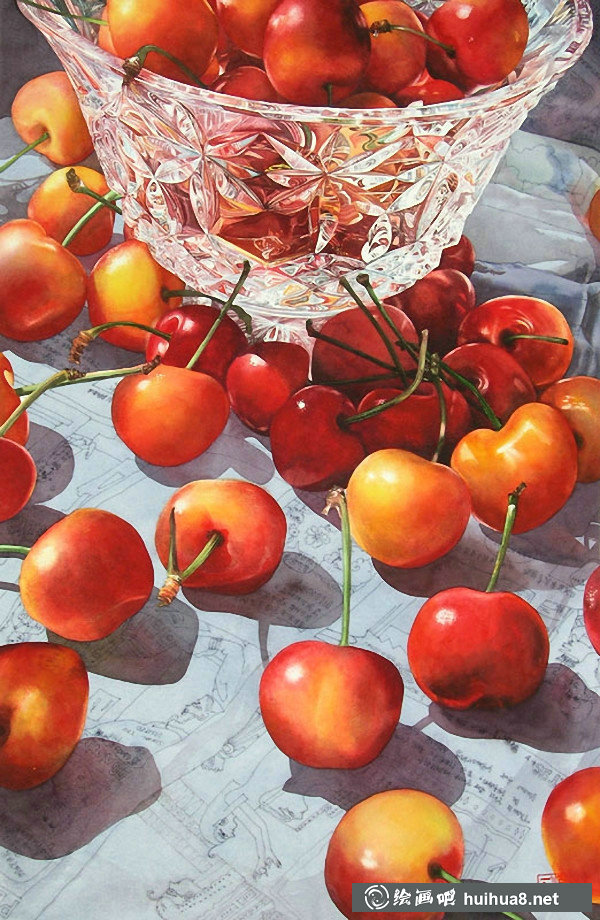 Soon Y. Warren静物花卉玻璃杯水彩画 Soon Y. Warren静物花卉玻璃杯水彩画