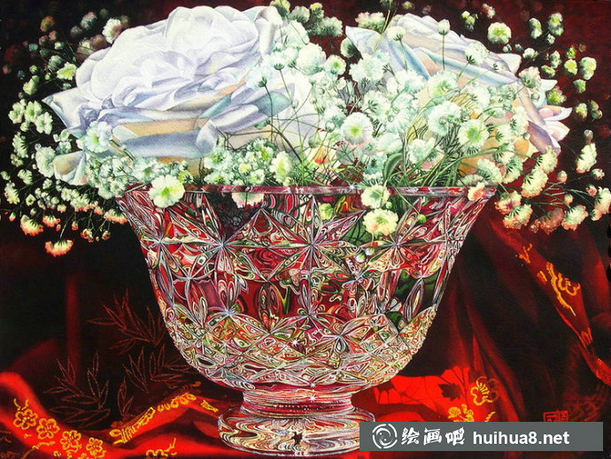 Soon Y. Warren静物花卉玻璃杯水彩画 Soon Y. Warren静物花卉玻璃杯水彩画