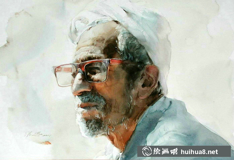 关维兴的男士肖像人物水彩画-20