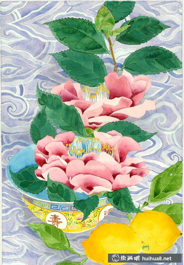 新西兰Mango Frooty青花瓷花卉水彩插画-43