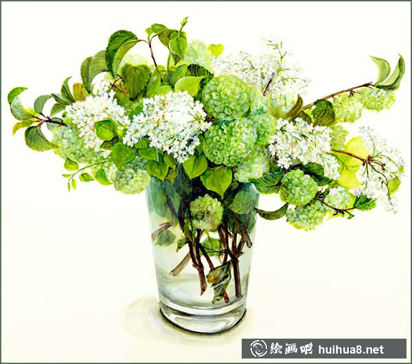桥本不二子的瓶中插花花卉水彩画