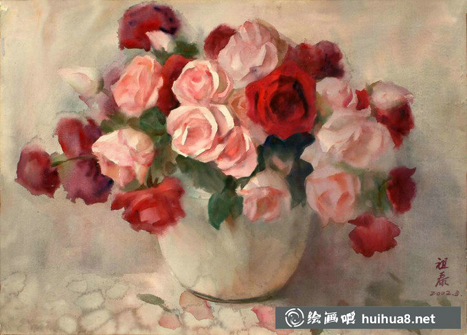 张祖泰静物花卉水彩画