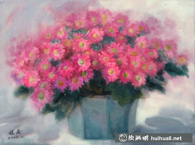 张祖泰静物花卉水彩画
