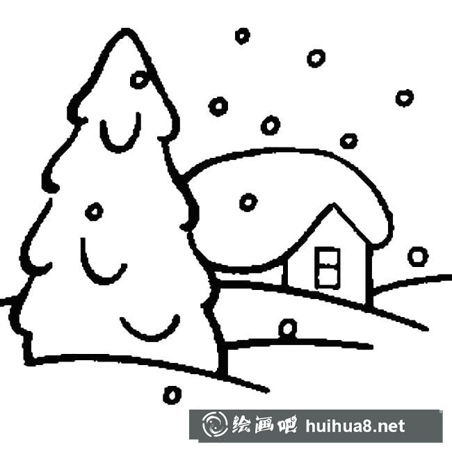 雪景房子简笔画图片