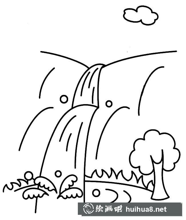瀑布风景简笔画图片