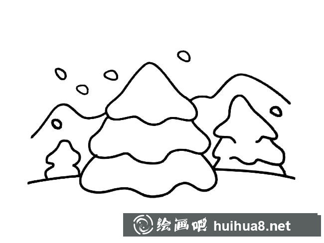 下雪的松林风景简笔画步骤图片大全