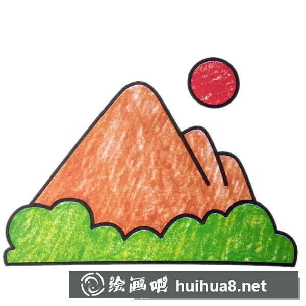 高山风景简笔画彩色图片