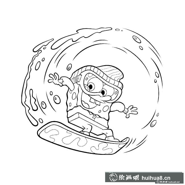 海棉宝宝冲浪卡通人物简笔画步骤图片大全