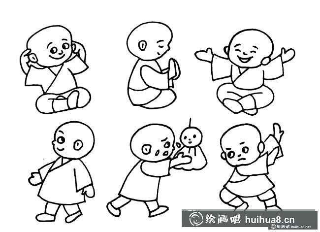 聪明一休人物简笔画步骤图片大全