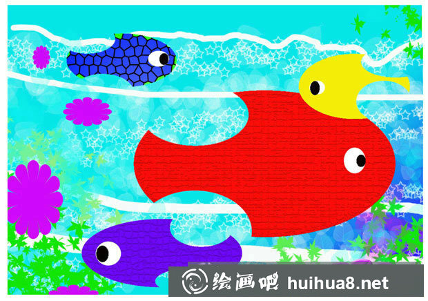 海底世界彩色的鱼儿儿童画/水彩画图片