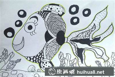 美丽的海底世界金鱼儿童画/线描画图片