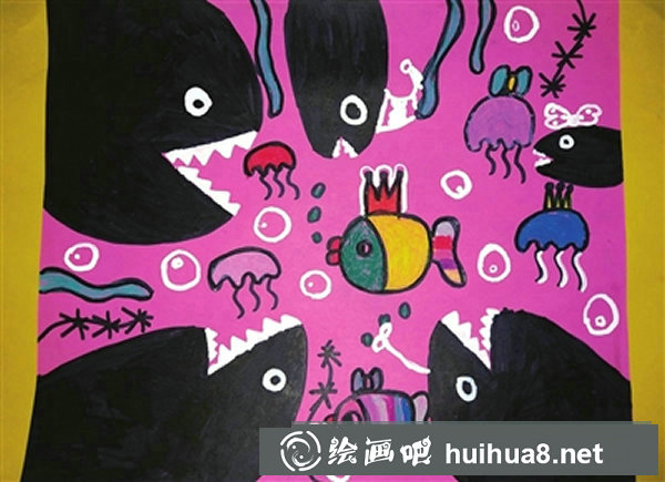 创意海底世界儿童画图片小鱼快跑