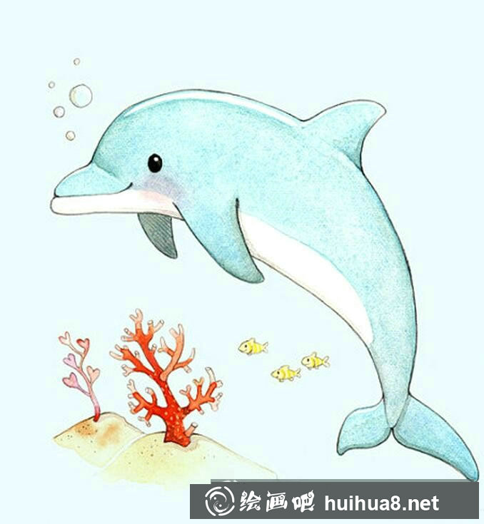 可爱的小海豚海底世界儿童画/水彩画图片