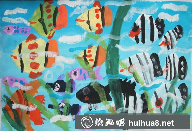 海底世界的鱼儿童画/水粉画图片