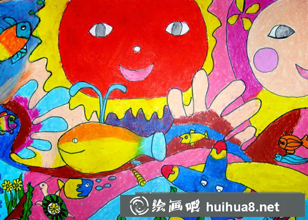 五彩斑斓的海底世界儿童画/水彩画图片