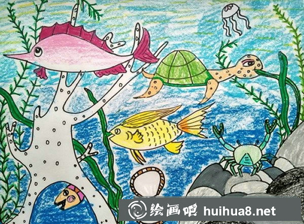 金奖海底世界儿童画获奖作品欣赏/油画棒画图片