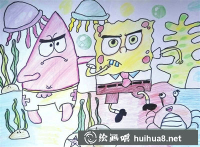 海绵宝宝儿童彩铅画图片作品欣赏
