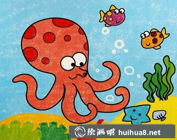 海底世界章鱼儿童画/油画棒图片
