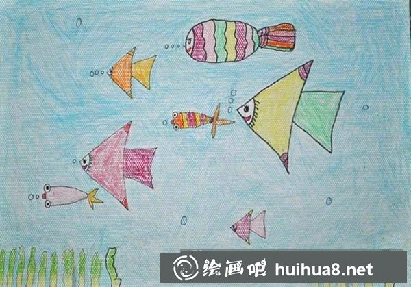 海底世界小鱼儿童画/蜡笔画图片