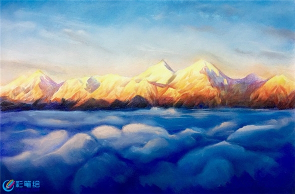 彩铅画风景：彩铅画云海风景步骤教学