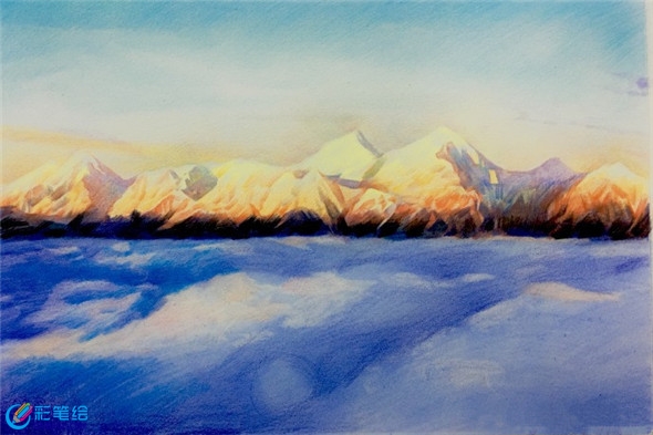 彩铅画风景：彩铅画云海风景步骤教学