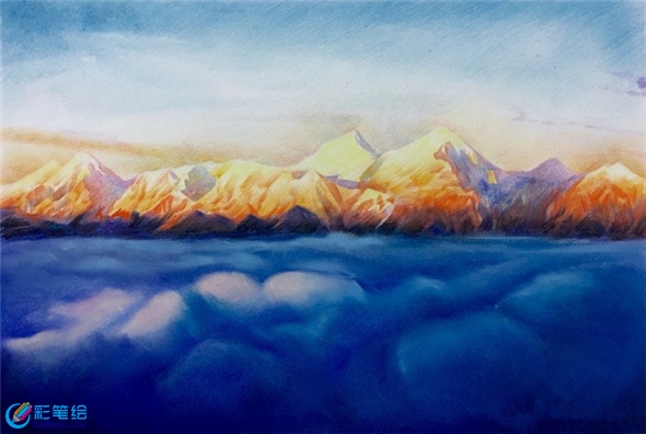 彩铅画风景：彩铅画云海风景步骤教学
