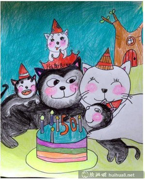 祝爸爸生日快乐关于小猫的绘画作品分享